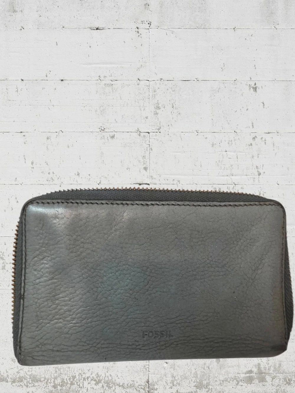 Fossil Teal Leather Zip Around Wallet Gold Zipper Organizer Clutch RFID Style